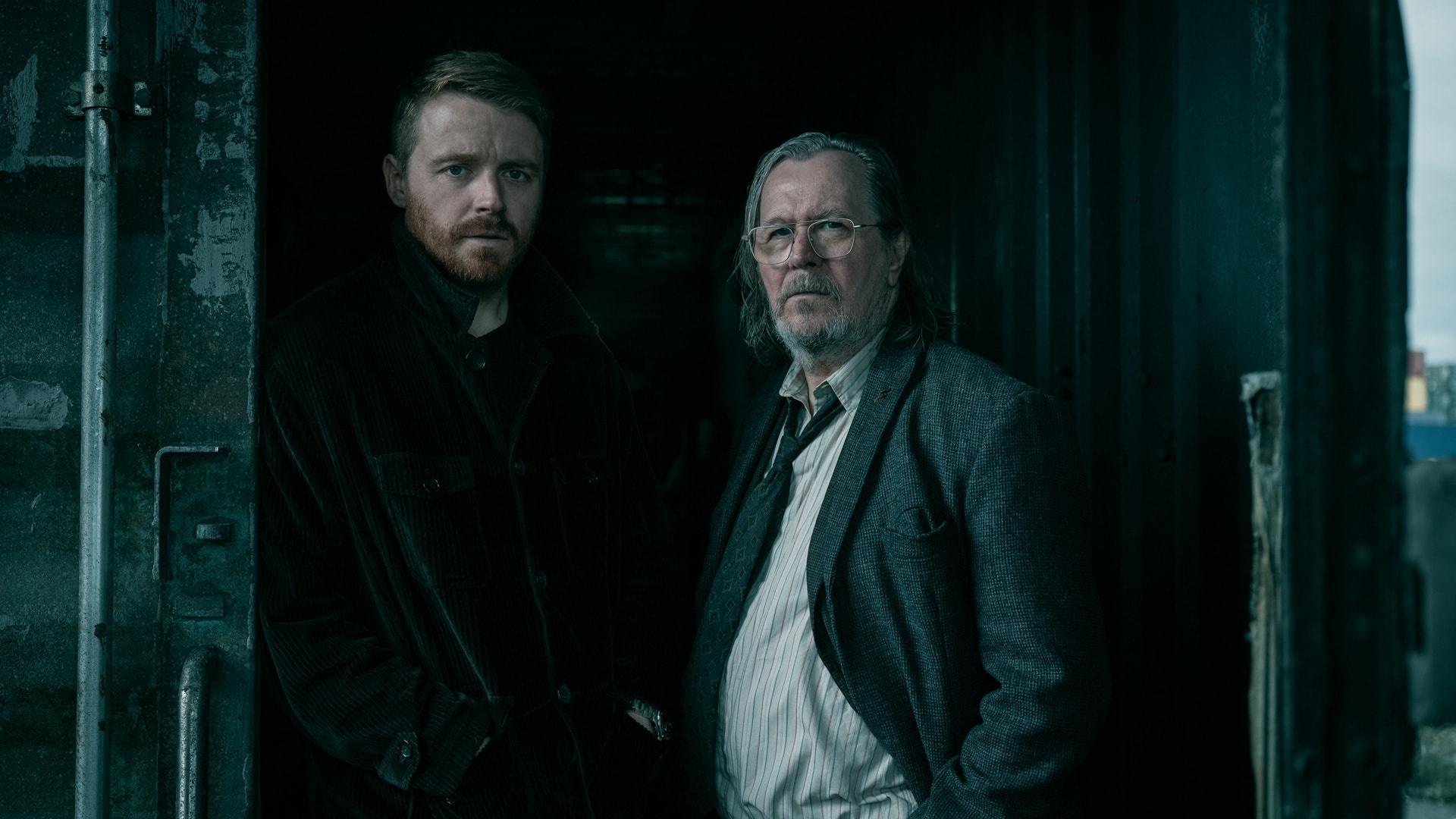 Jack Lowden as River Cartwright and Gary Oldman as Jackson Lamb in Slow Horses season 6