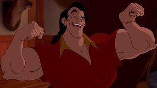 Gaston flexes his biceps in Beauty and the Beast