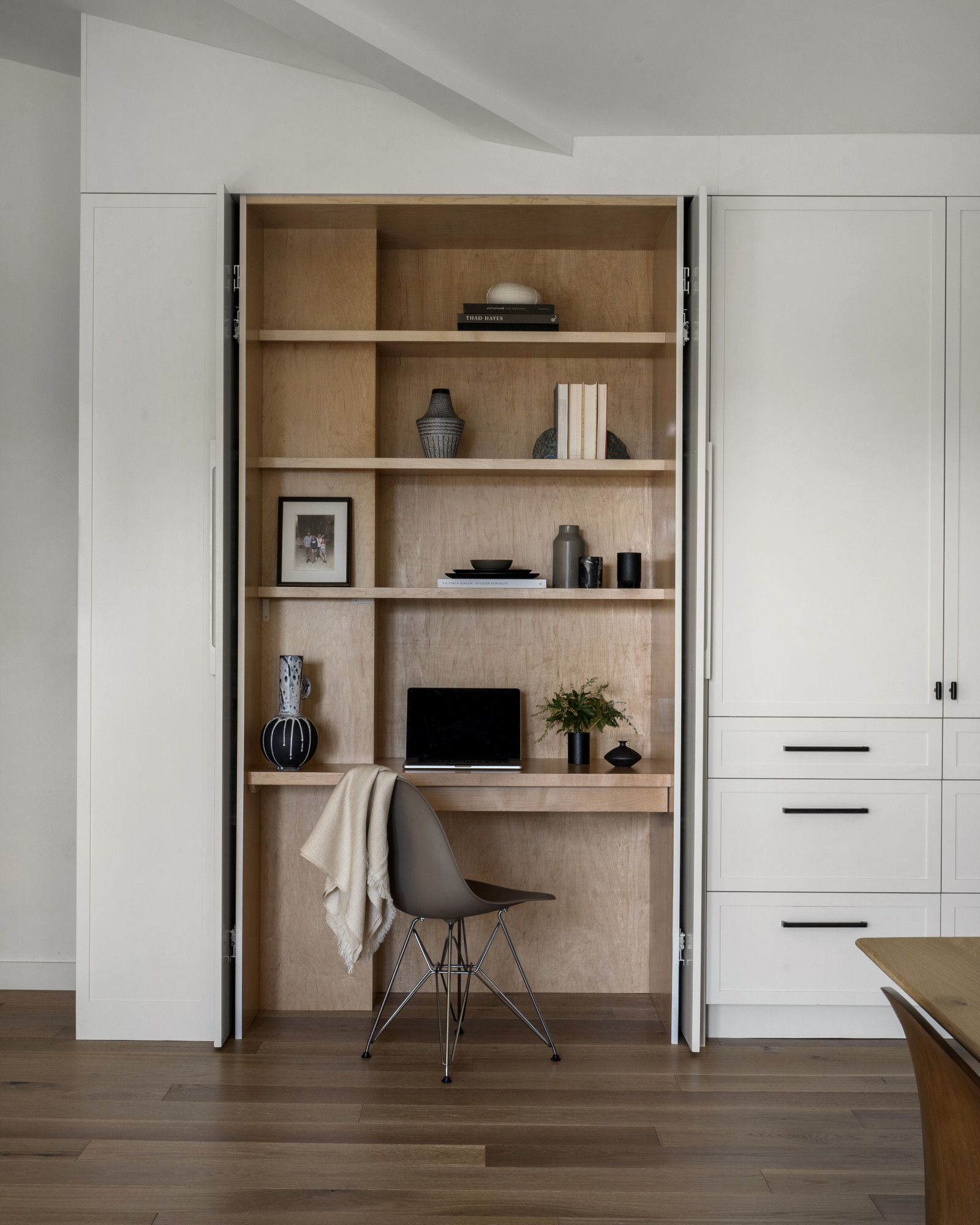 Desk built in behind pocket doors