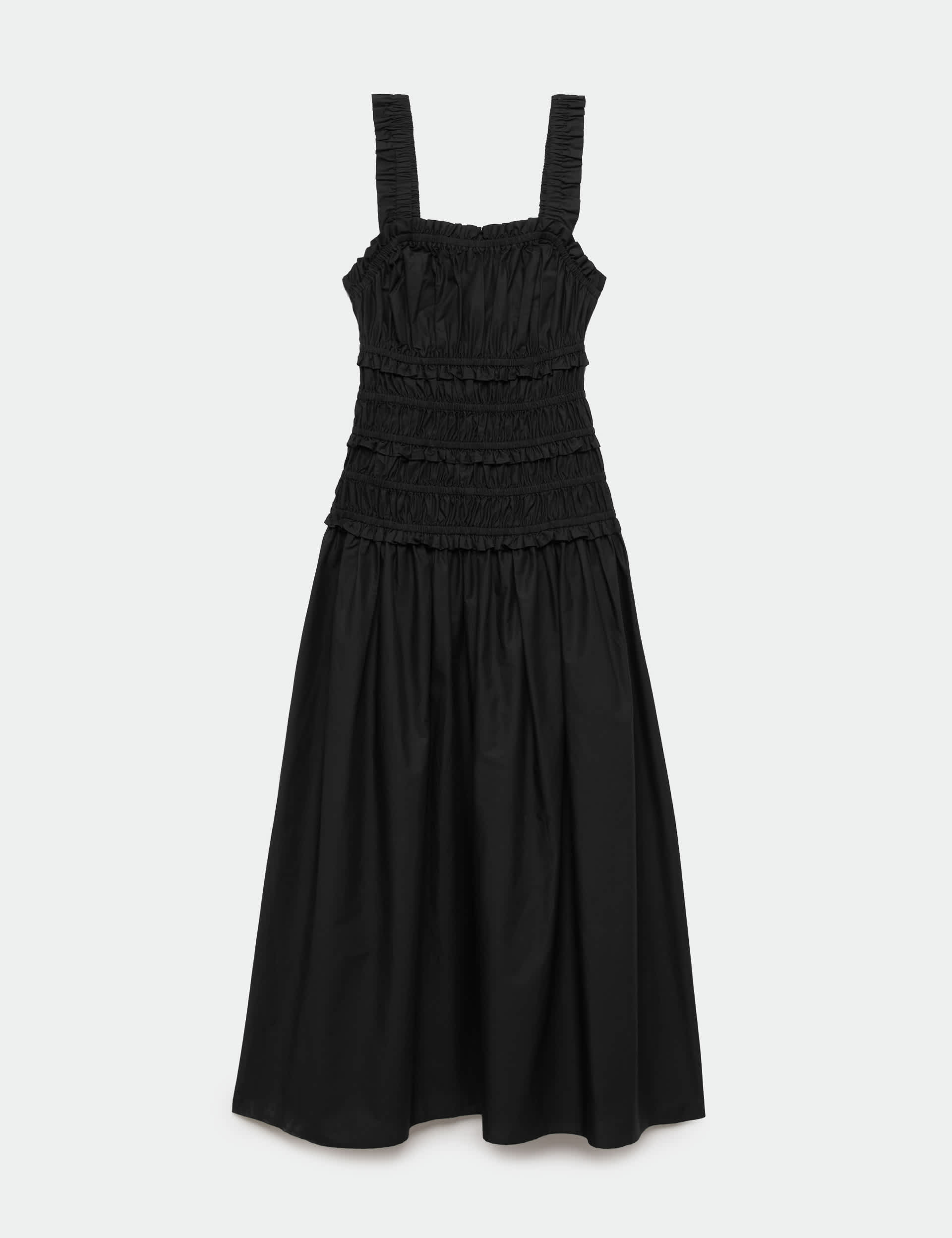 Pure Cotton Shirred Midi Waisted Dress