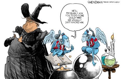 Political Cartoon U.S. Trump witch hunt