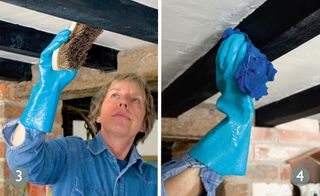 How to lighten oak beams: steps 3 and 4