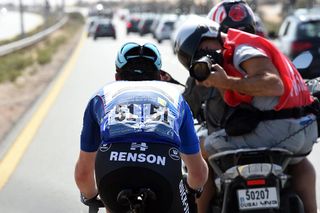 Mark Cavendish receives some close attention during the 2015 Dubai Tour (Watson)