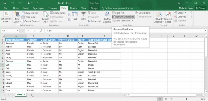 excel remove duplicates