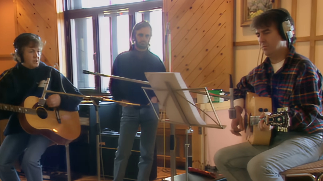 Paul, Ringo and George recording in The Beatles Anthology