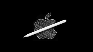 Apple Pencil over drawing of Apple Logo
