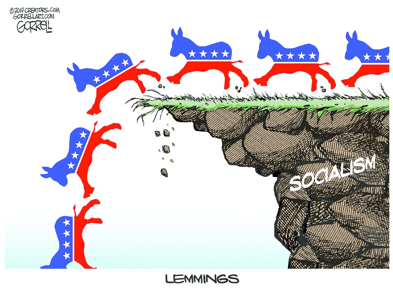 Political Cartoon U.S. democrats Lemmings Socialism