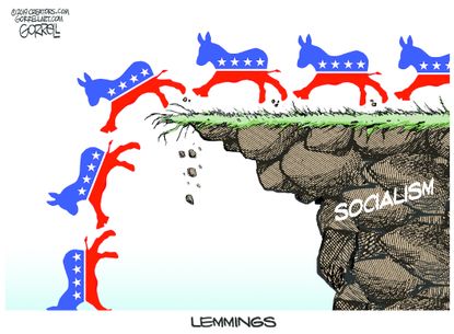 Political Cartoon U.S. democrats Lemmings Socialism