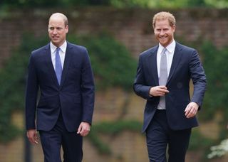 Prince William and Prince Harry arrive for the unveiling of a statue of Princess Diana