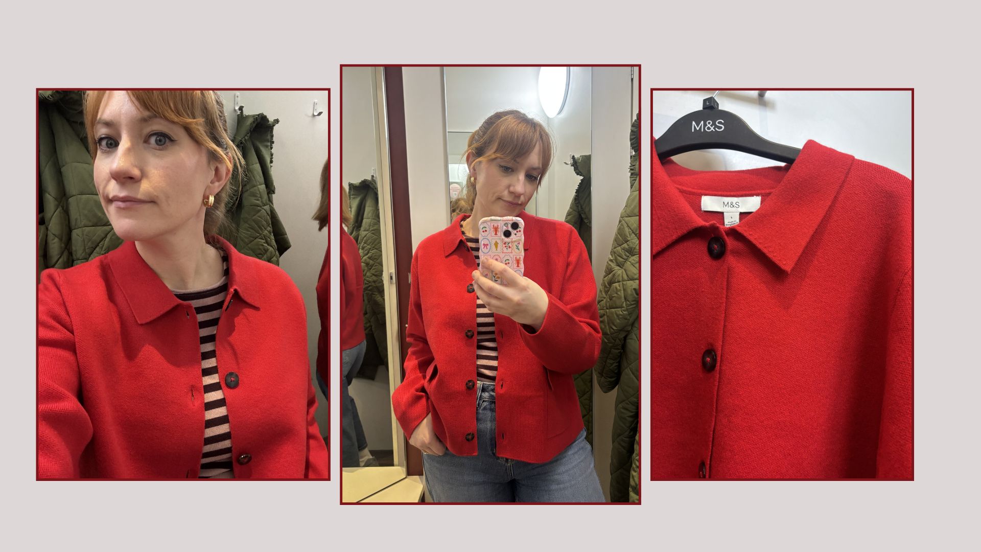 matilda wearing the M&amp;amp;S air yarn knitted jacket