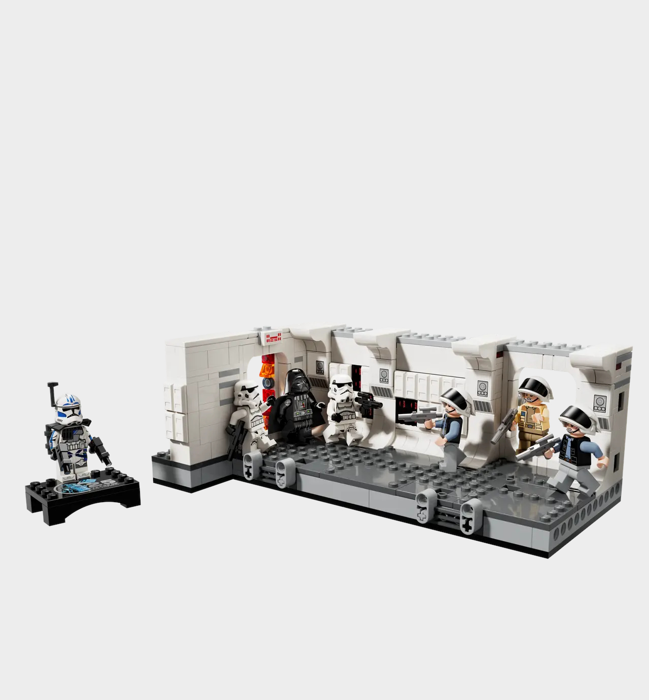 Lego Boarding the Tantive IV corridor scene with minifigures displayed against a plain background