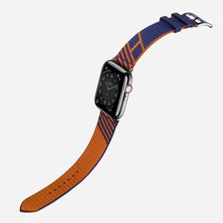 Apple Watch Hermes Series 6 woven jumping band, in Blue Saphire and Orange