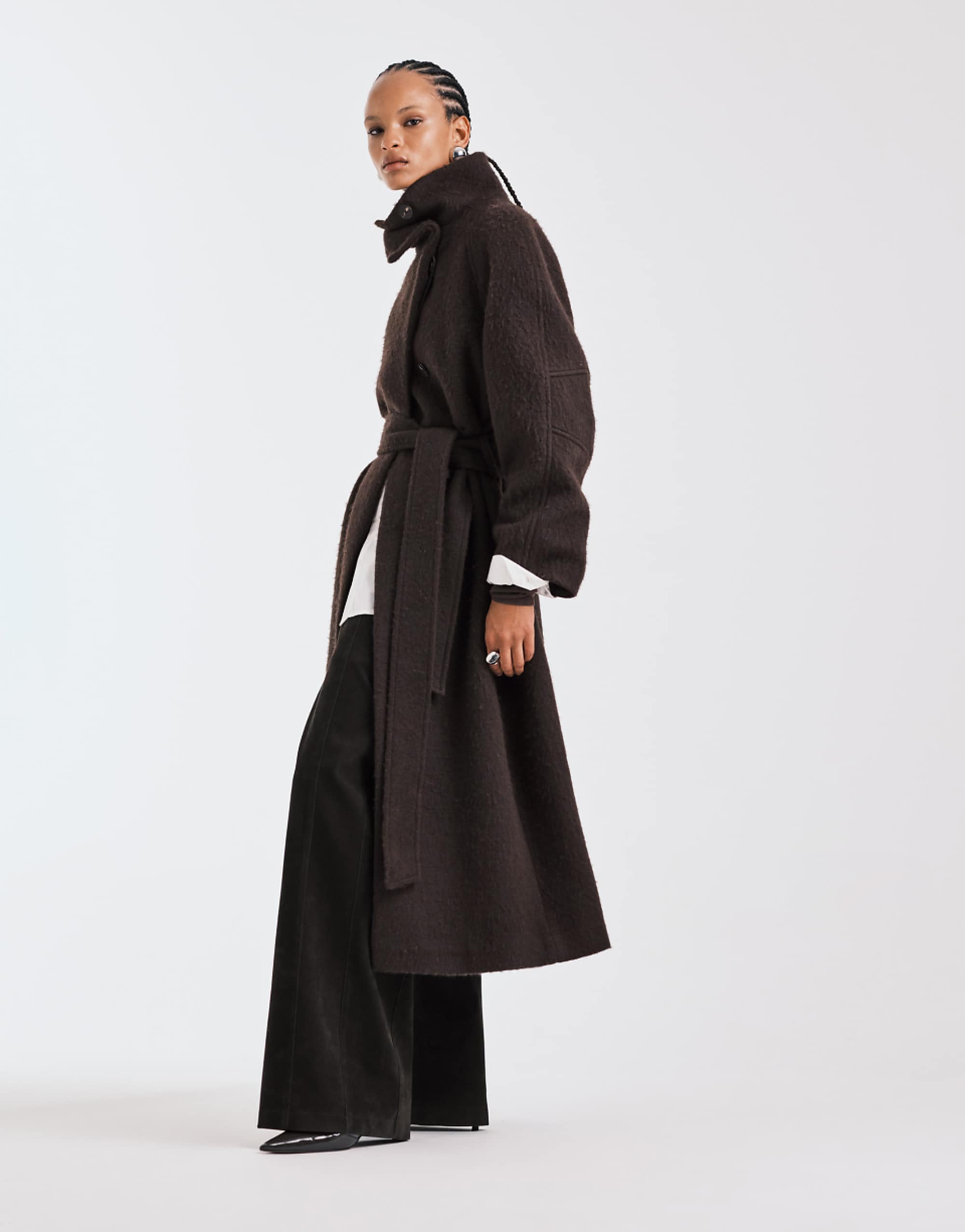 Asos Design Premium Brushed Wool Blend Oversized Funnel Neck Coat in Chocolate