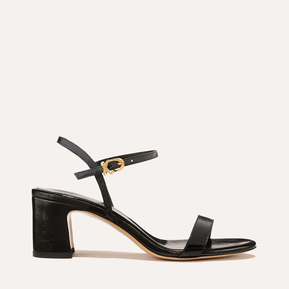 The Cleo Sandal - Black Crinkle-Gloss Nappa