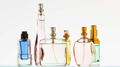 lineup of non-descript perfume bottles