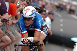 French time trial champion Sylvain Chavanel (Omega Pharma-QuickStep) goes all out on the streets of Liege.