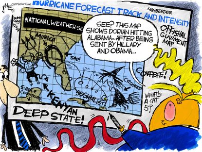 Political Cartoon U.S. Trump hurricane Dorian forecast