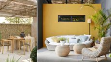Two images of contemporary patio spaces