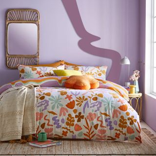 Amelie Printed Abstract Floral Duvet Cover Set Orange/lilac