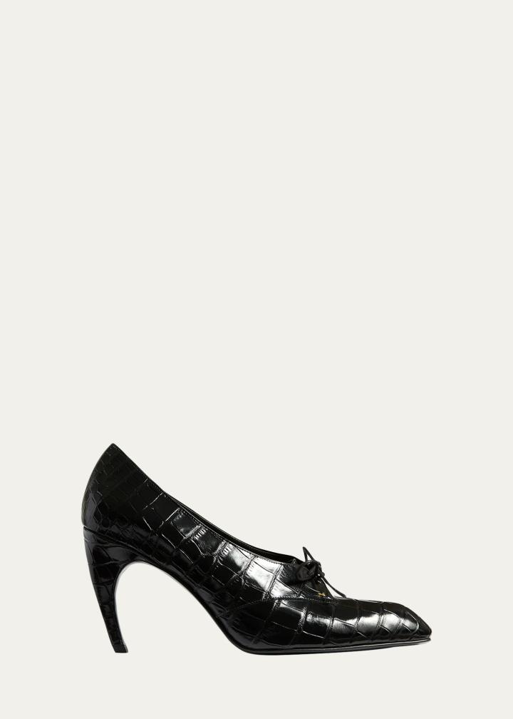 85mm Colt Croc-Embossed Patent Leather Oxford Pumps