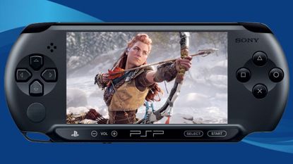 Sony PSP 5G concept showing handheld console running Horizon Forbidden West