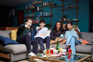 Kit Connor, Joe Locke, Yasmin Finney and William Gao watch telly together for for a Googlebox Pride week special.
