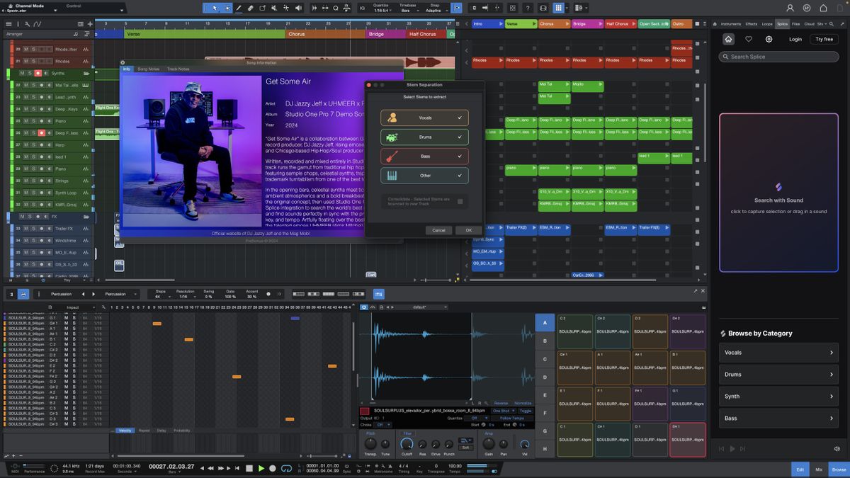 Screen shots of PreSonus Studio One Pro 7 recording software