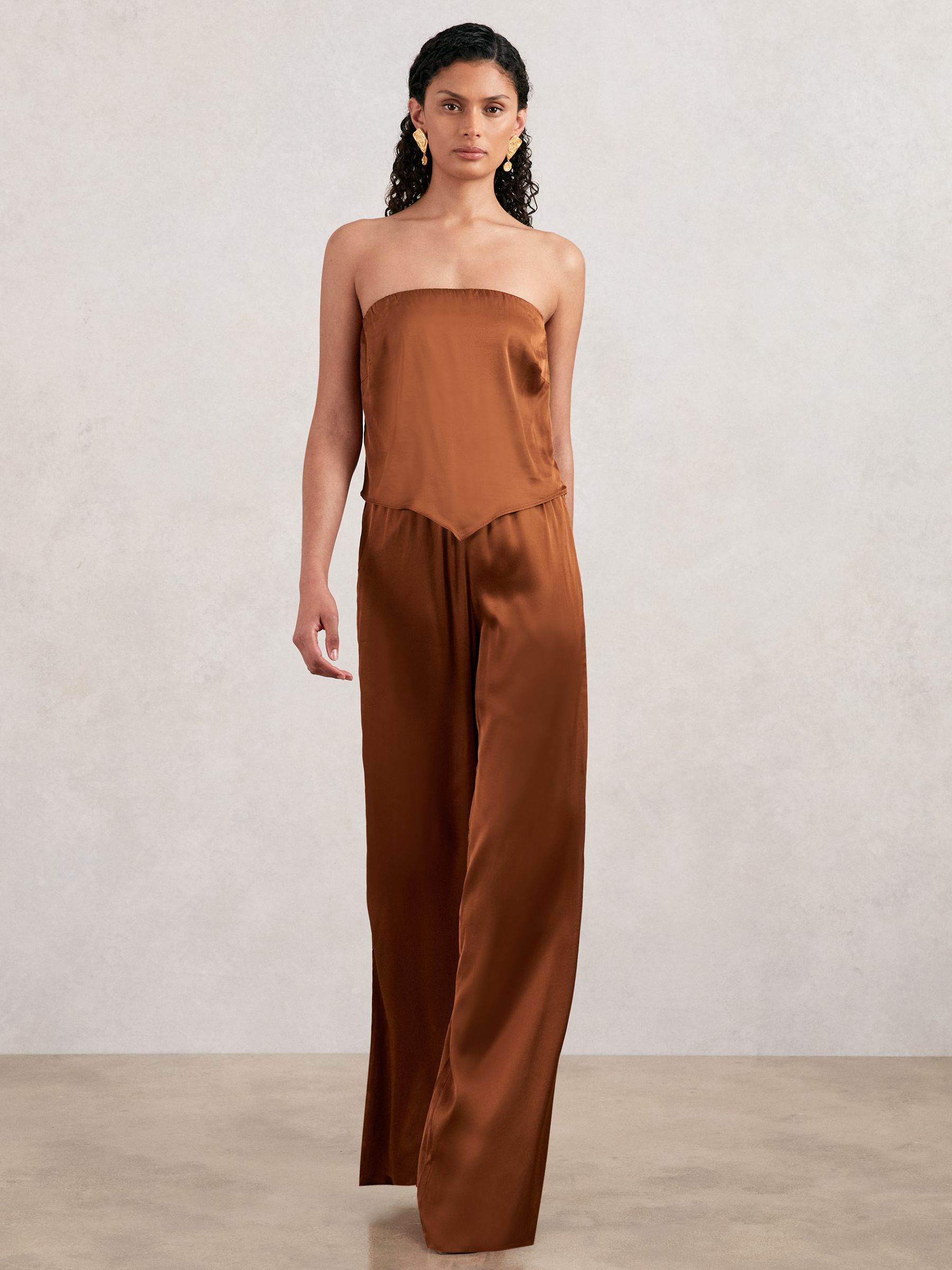 Good American Satin Wide-Leg Trousers in Copper