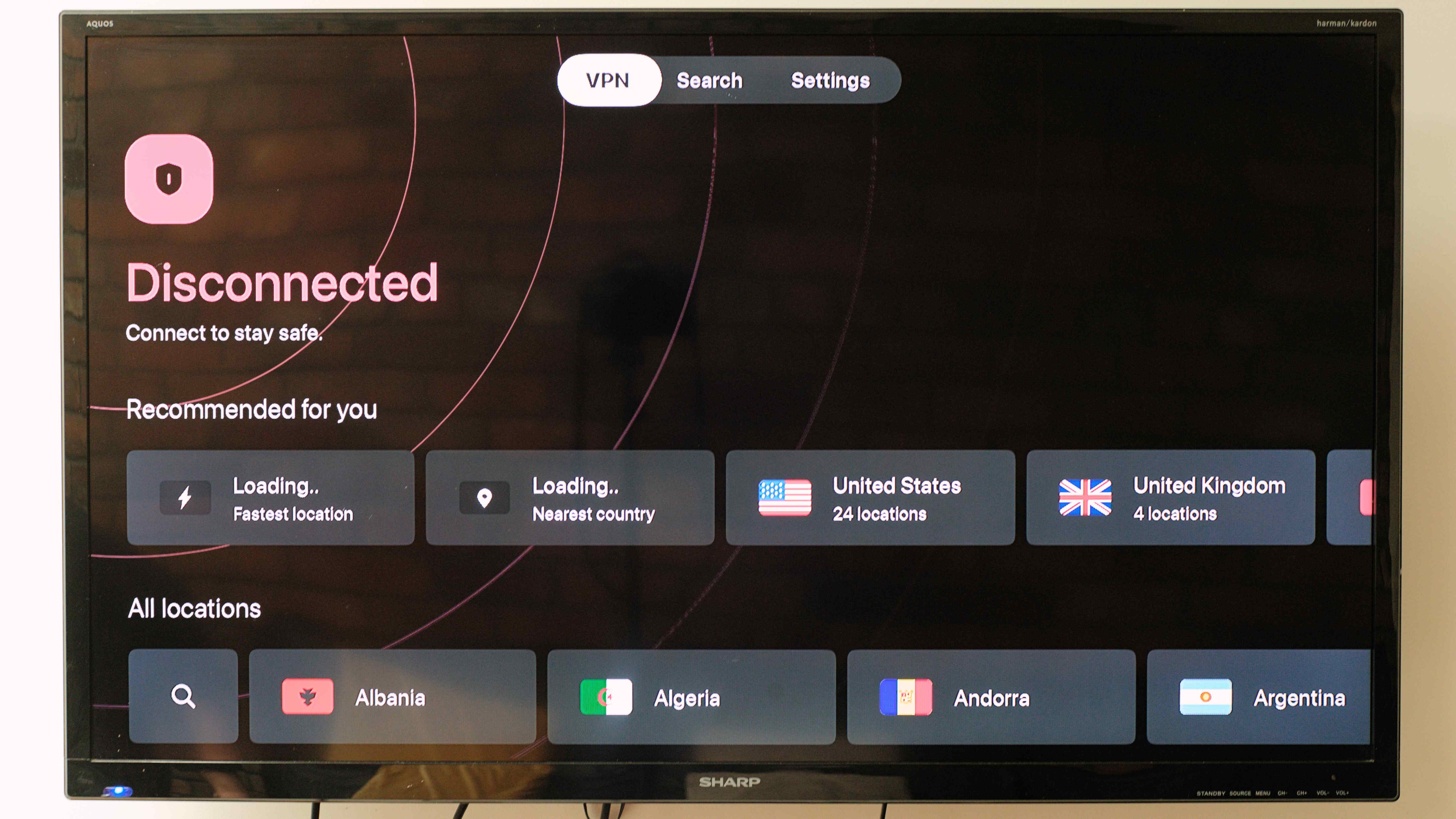 Surfshark app running on an Apple TV