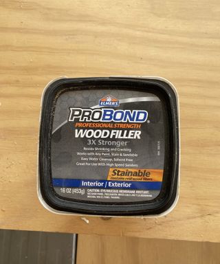 tin of wood filler for DIY projects