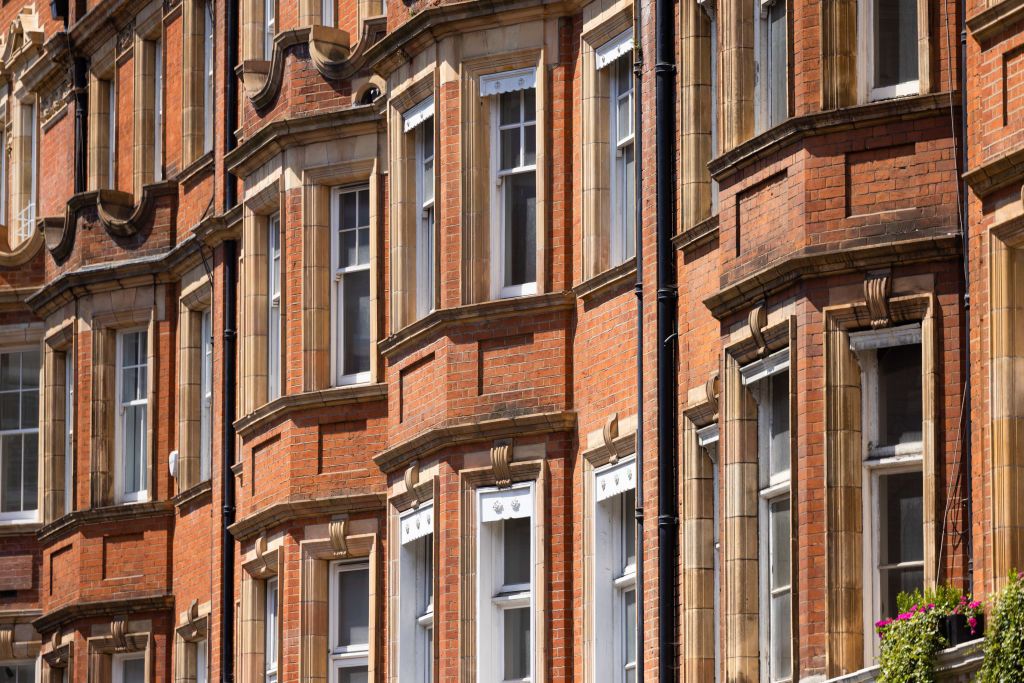 Office and residential buildings near Grosvenor Square in the Mayfair district of London, UK