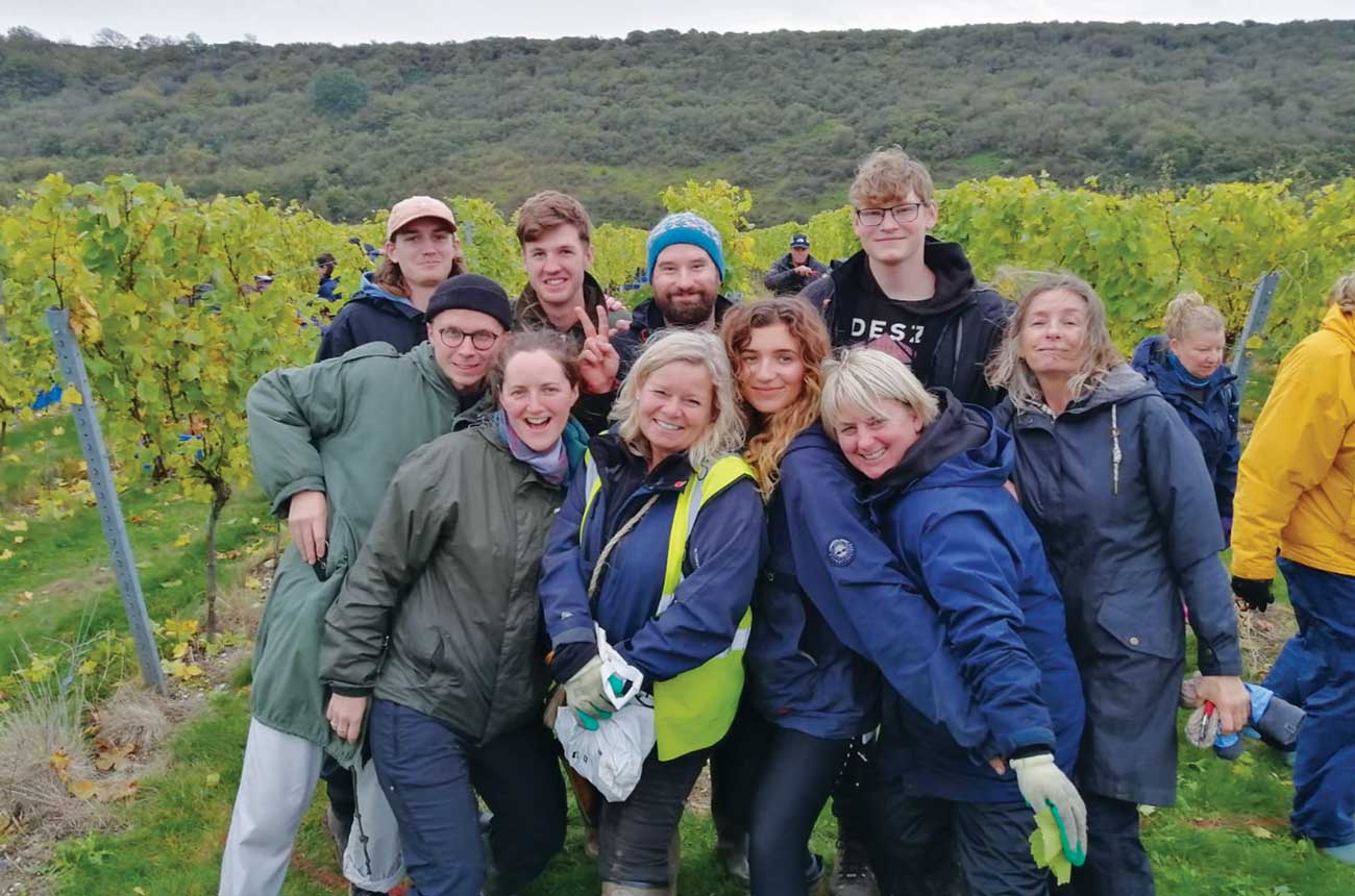 Ailsa Chambers (centre, in high-vis) with other pickers