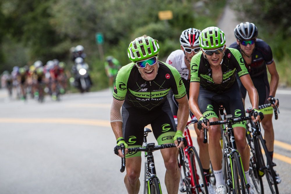 Ben King (Cannondale) helps to launch teammate Joe Dombrowski to the win.