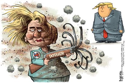 Political cartoon U.S. Trump Clinton Russia dossier