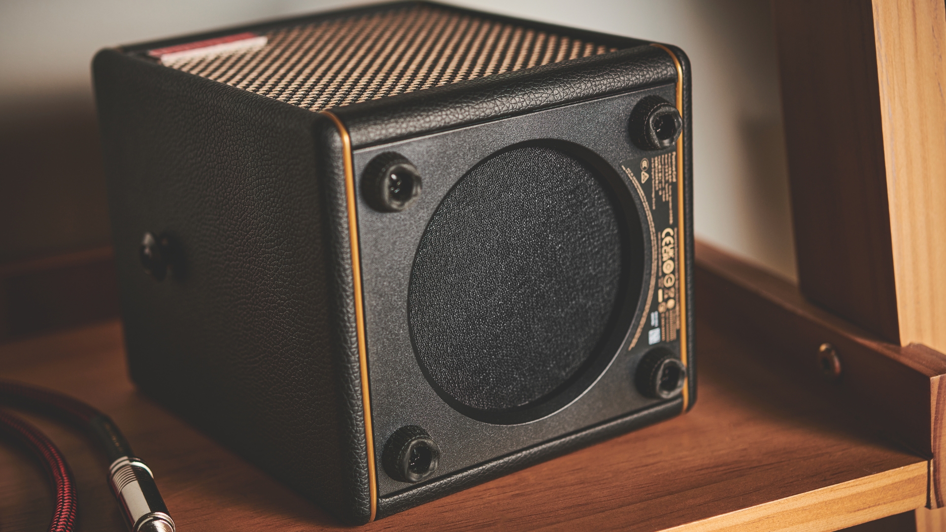 The passive radiator on the bottom of a Positive Grid Spark Mini guitar amp