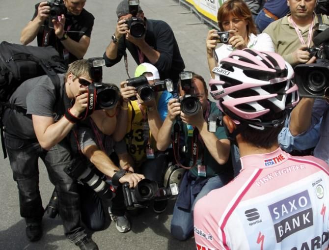 Alberto Contador at the start of the Monte Zoncolan in 2011
