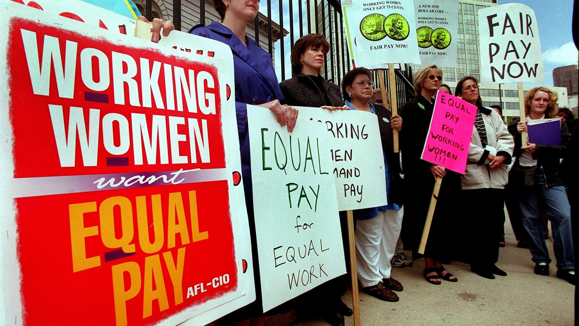 Women protesting about the gender pay gap