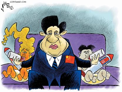 Political Cartoon U.S. Trump North Korea China War Nuclear Weapons