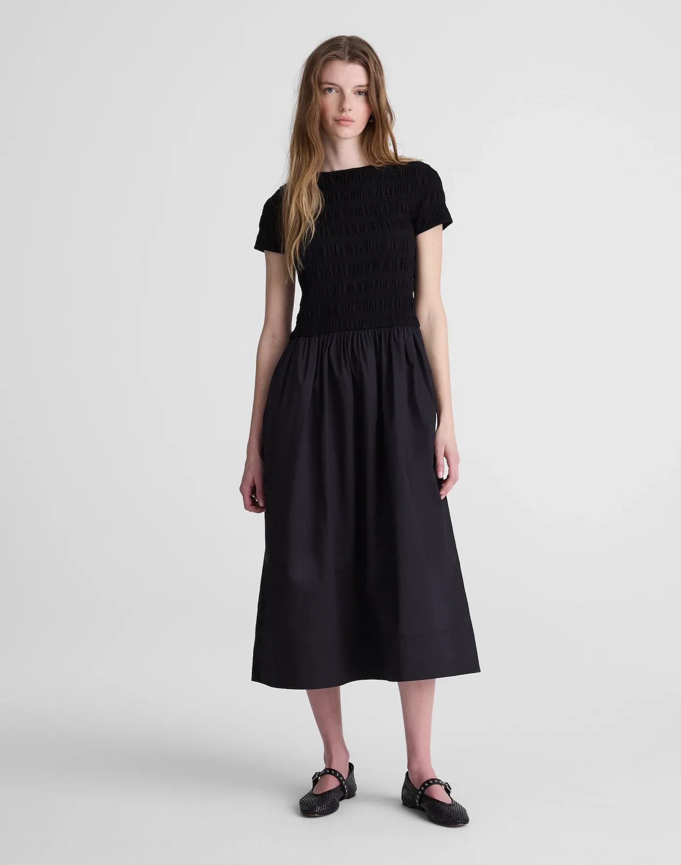 Madewell, Smocked Boatneck Midi Dress