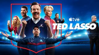 Ted Lasso promotional poster featuring Jason Sudeikis and the cast of the hit Apple TV Plus Original.