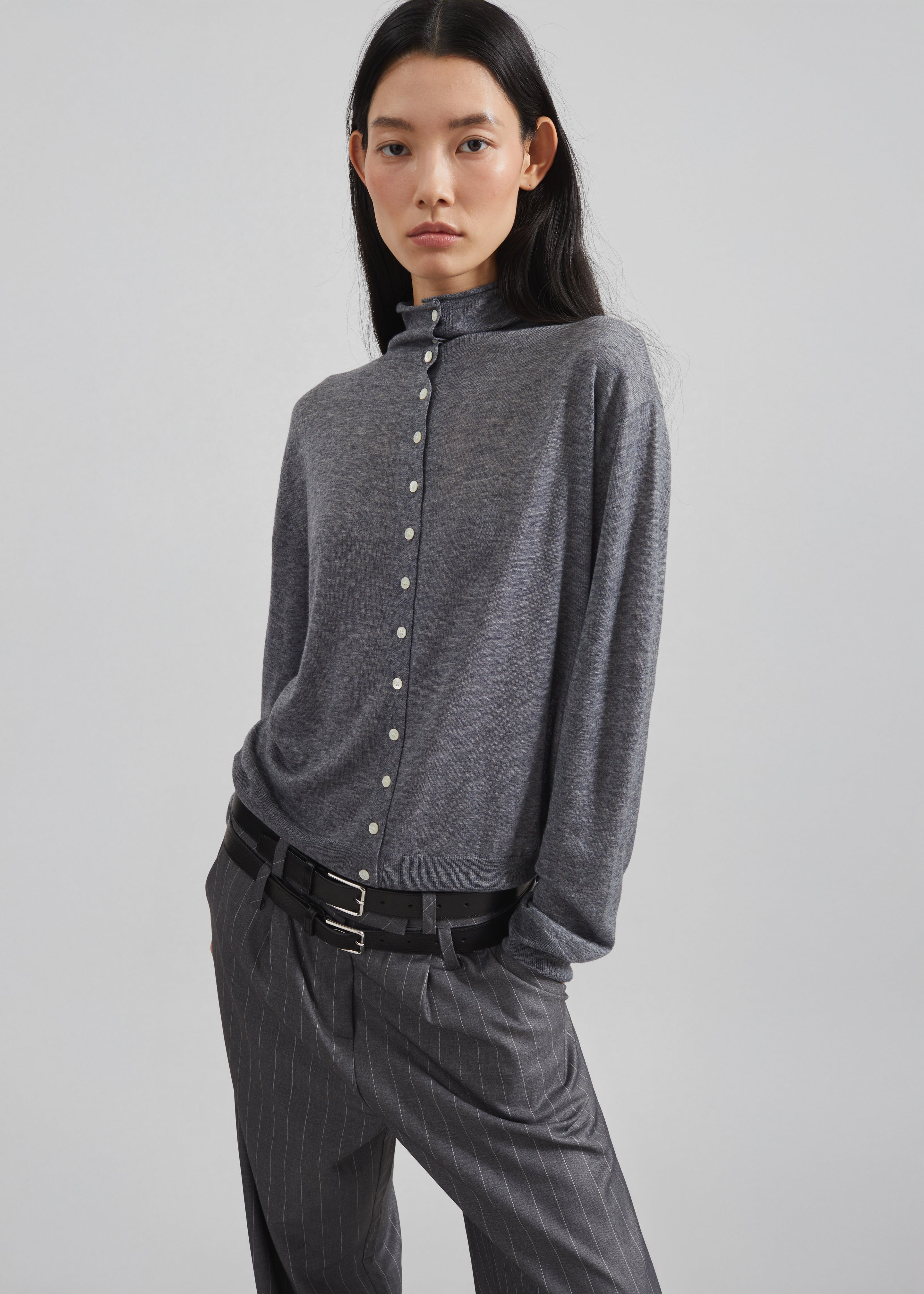 Vradal High Neck Cardigan - Grey