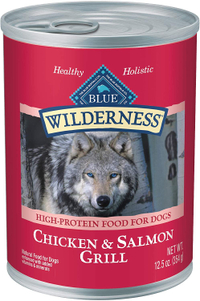 Blue Buffalo Wilderness Salmon &amp; Chicken Grill Grain-Free Canned Dog Food, 12.5-oz, case of 12