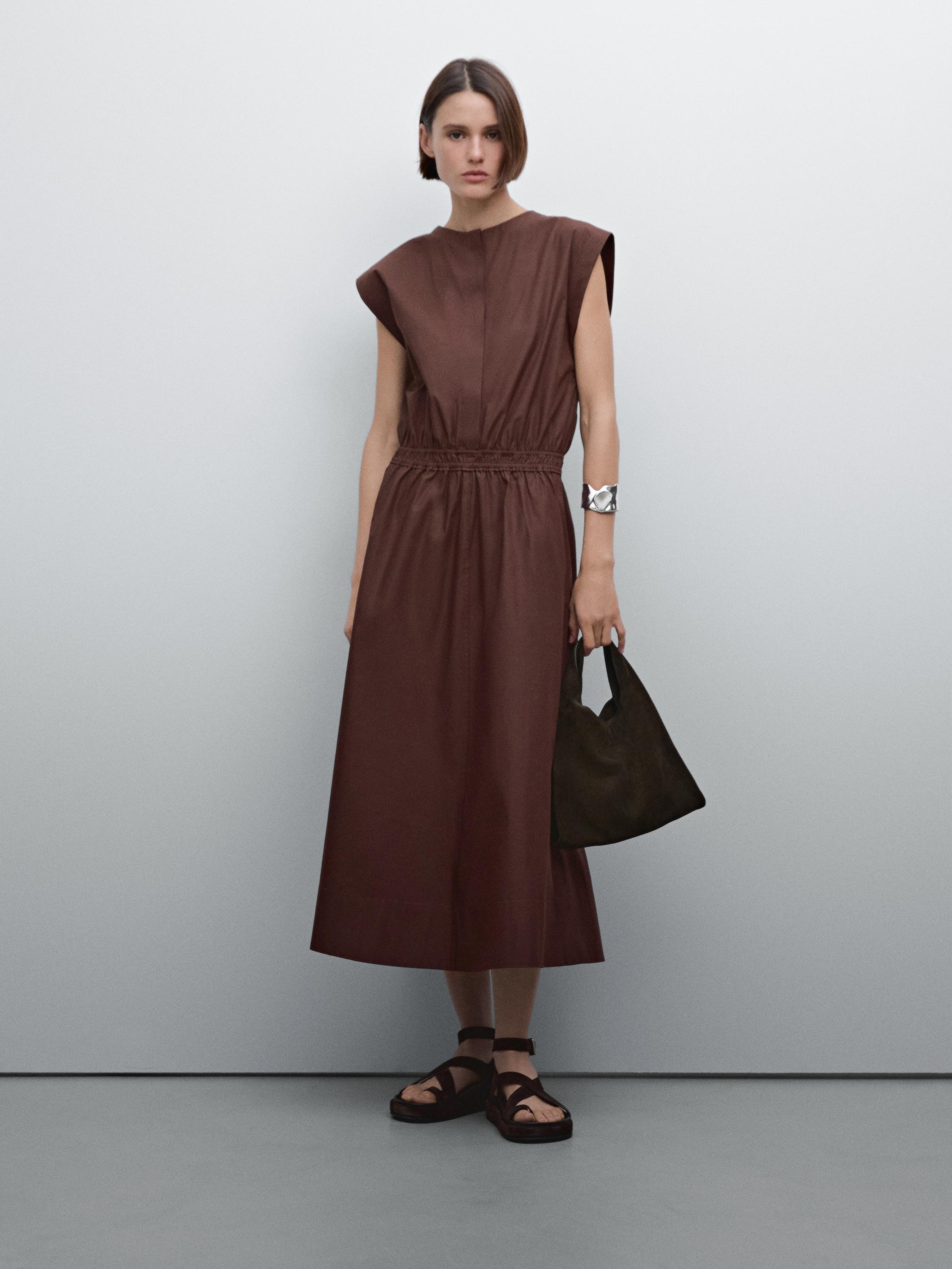Poplin Midi Dress With Elasticated Waistband