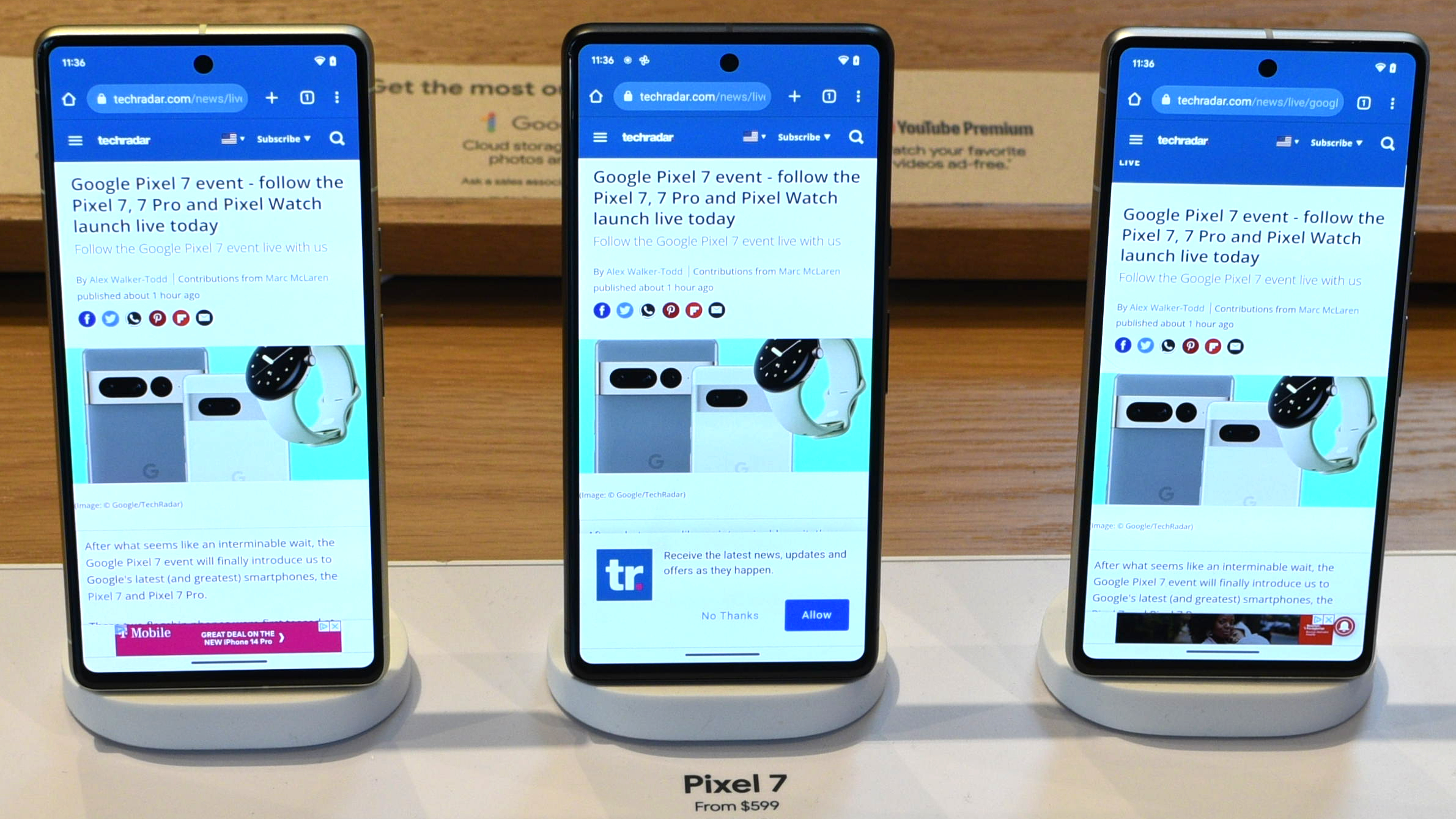 Google Pixel 7 em exibição na Williamsburg Google Store