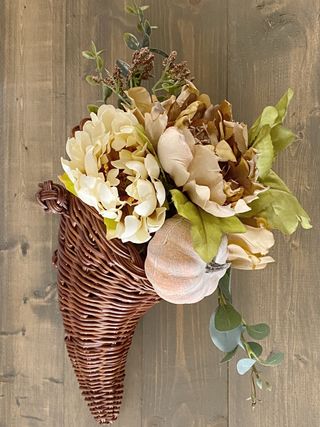Floral cornucopia for Thanksgiving centerpiece