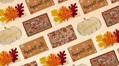 A collage of fall doormats