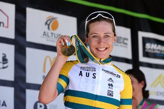 BUNINYONG AUSTRALIA JANUARY 16 Race winner Nicole Frain of Australia poses on the podium ceremony after the Australian Cycling National Championships 2022 Womens U23 and Elite Road Race a 1044km race from Buninyong to Buninyong AusCyclingAus on January 16 2022 in Buninyong Australia Photo by Con ChronisGetty Images