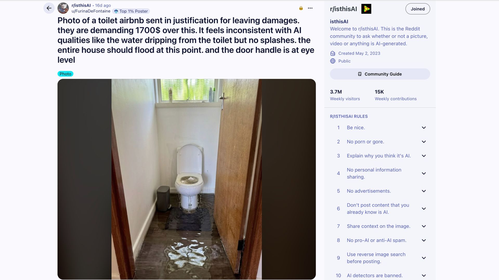 Suspected AI photo on Reddit.