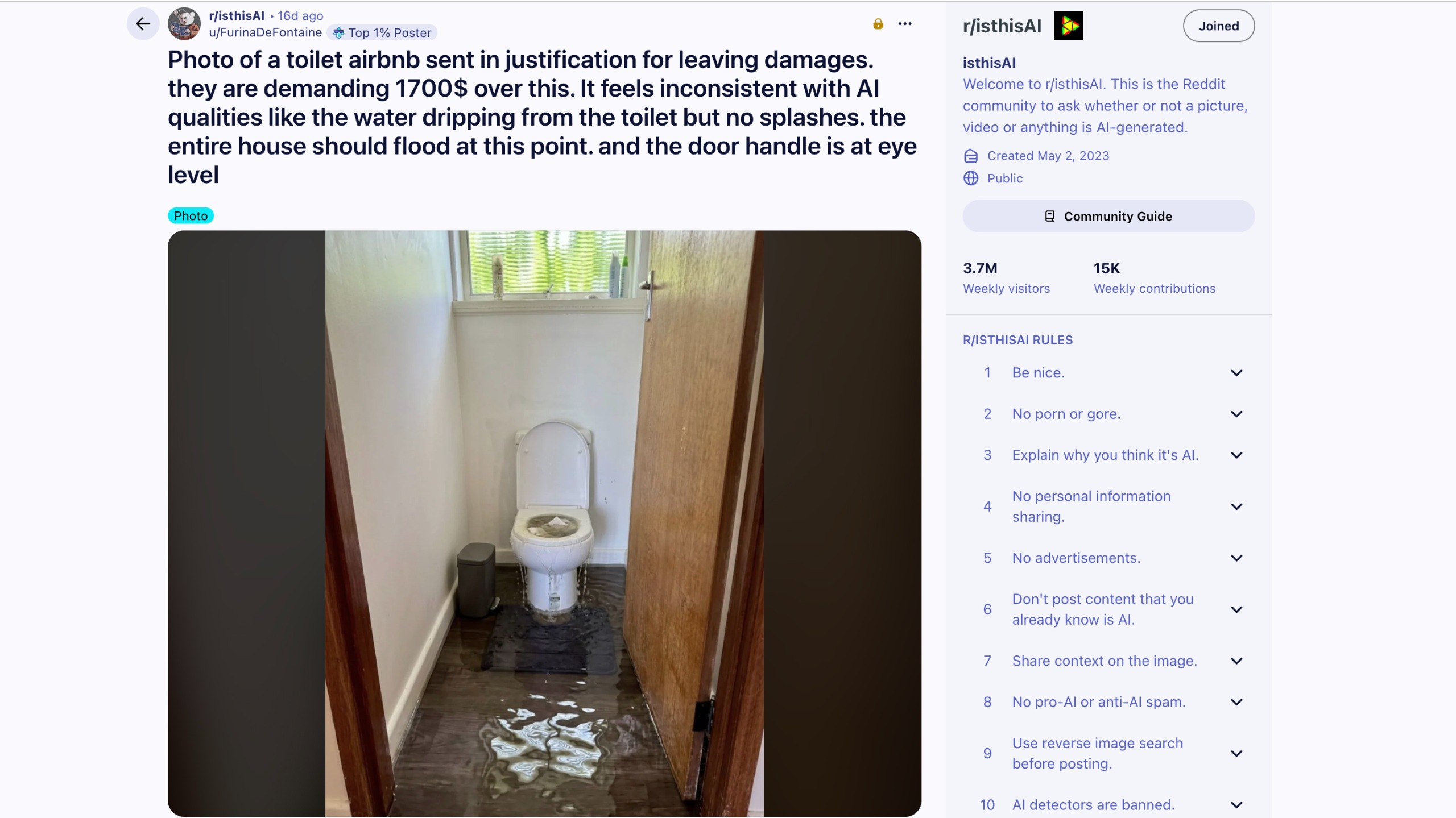 Suspected AI photo on Reddit.