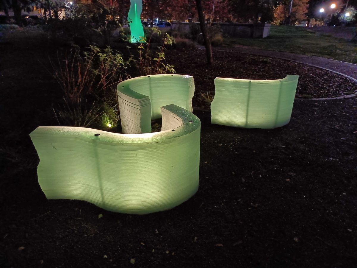OnePlus Nord N300 5G camera sample, glowing park installation at night